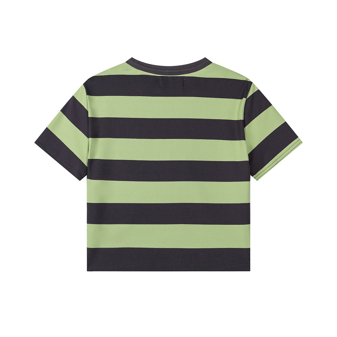 Stripe Towel Embroidery Drawstring Tee, Cropped & Oversized Fit