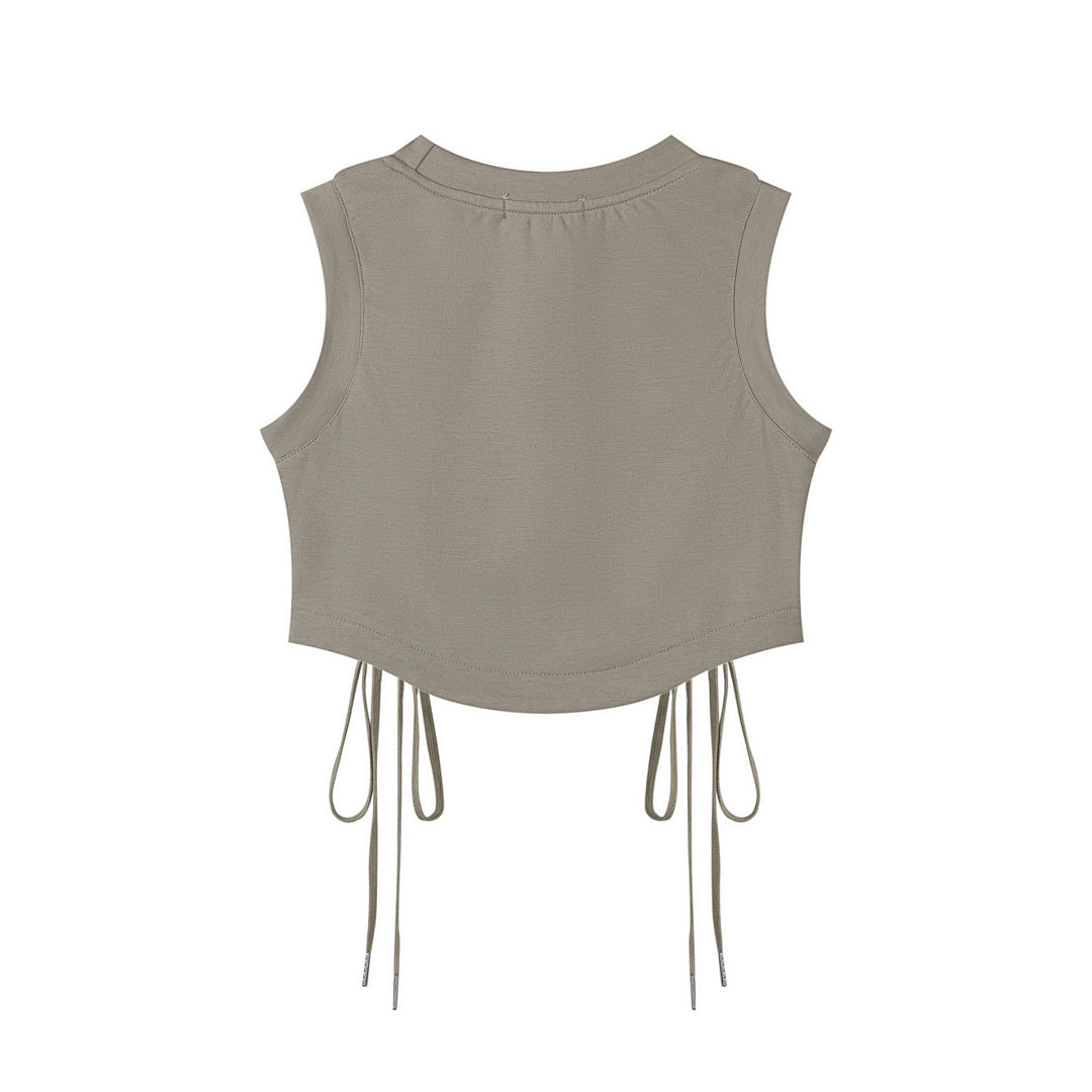 Moon Star Embroidery Side Lace‑Up Cropped Tank Top
