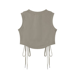 Moon Star Embroidery Side Lace‑Up Cropped Tank Top