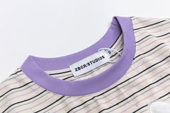 Striped Cropped Tee Cat Applique Ribbon Detail