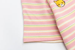 Pastel Stripe Cropped Tee Cat Embroidery