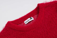Fuzzy Knit Sweater Cartoon Pony Motif Jacquard