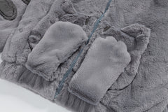3D Cat Ear Plush Zip Jacket Cartoon Patch Pockets