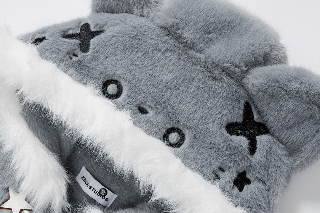 3D Cat Ear Plush Toggle Coat Star Accents Sleeve Patches