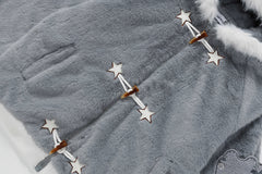 3D Cat Ear Plush Toggle Coat Star Accents Sleeve Patches