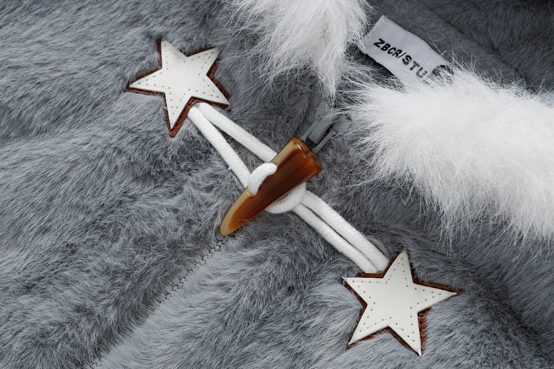 3D Cat Ear Plush Toggle Coat Star Accents Sleeve Patches