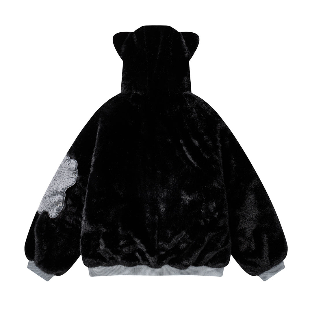 3D Cat Ear Plush Toggle Coat Star Accents Sleeve Patches
