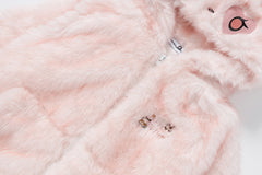 3D Cat Ear Faux Fur Zip Jacket Heart Eye Embroidery