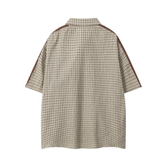 Gingham Patch Drawstring Hem Short Sleeve Shirt