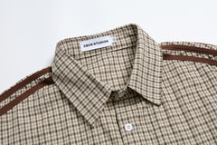 Gingham Patch Drawstring Hem Short Sleeve Shirt