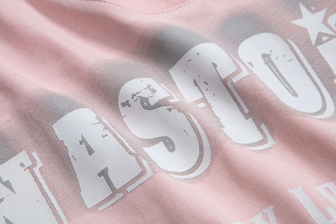 Lace Panel Side Stripe Spray Print V‑Neck Tee