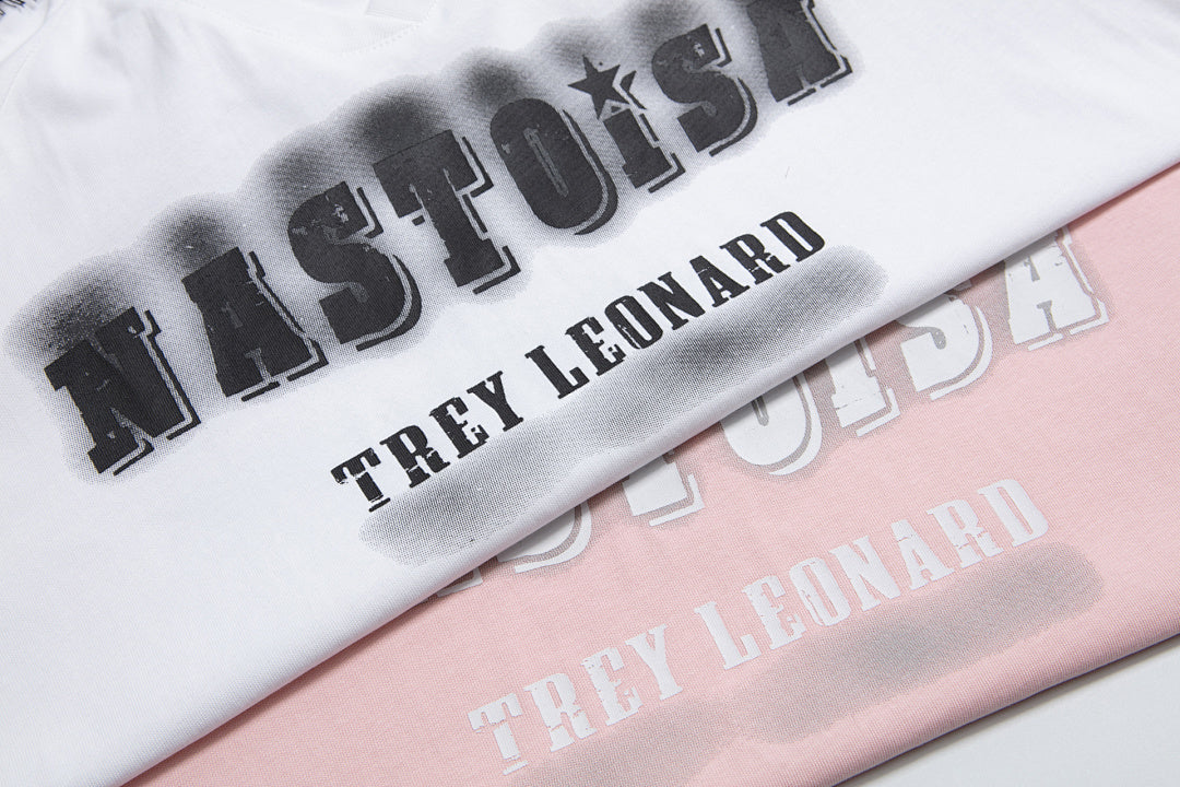 Lace Panel Side Stripe Spray Print V‑Neck Tee