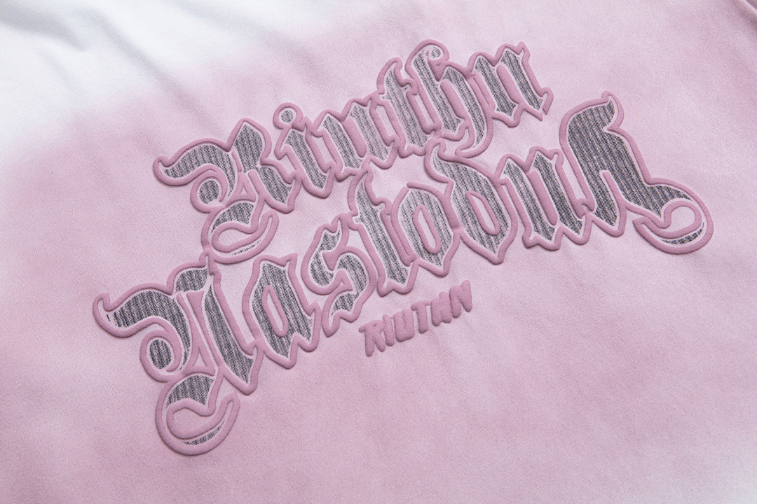 Gradient Wash Gothic Letter Embroidery Oversized Tee