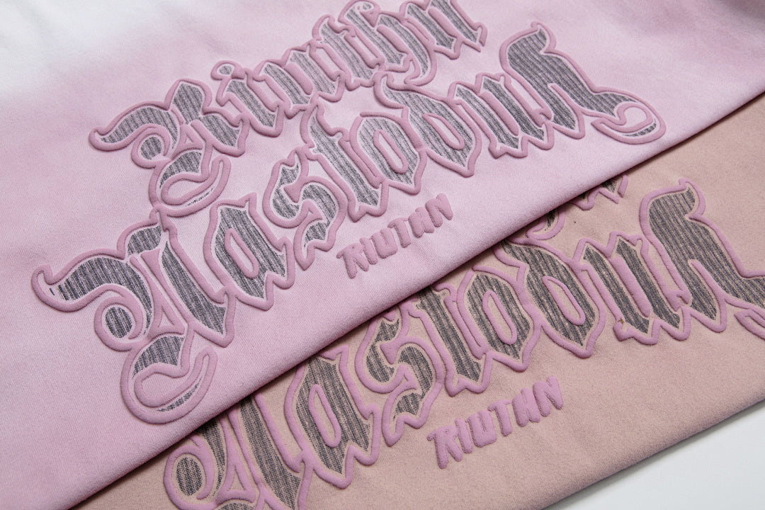 Gradient Wash Gothic Letter Embroidery Oversized Tee