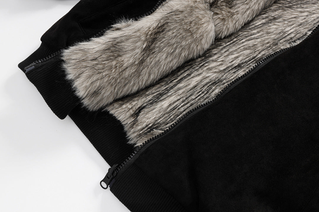 Reversible Faux Fur Hooded Jacket Script Embroidery