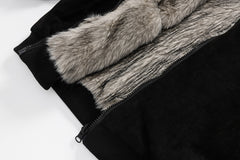 Reversible Faux Fur Hooded Jacket Script Embroidery