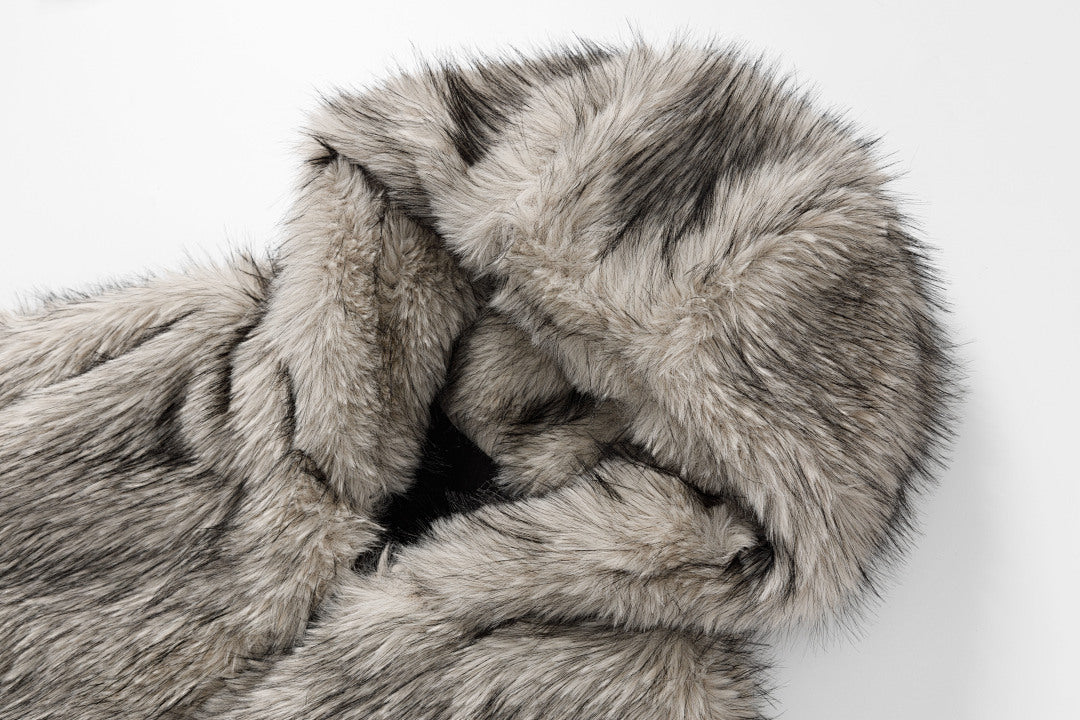 Reversible Faux Fur Hooded Jacket Script Embroidery