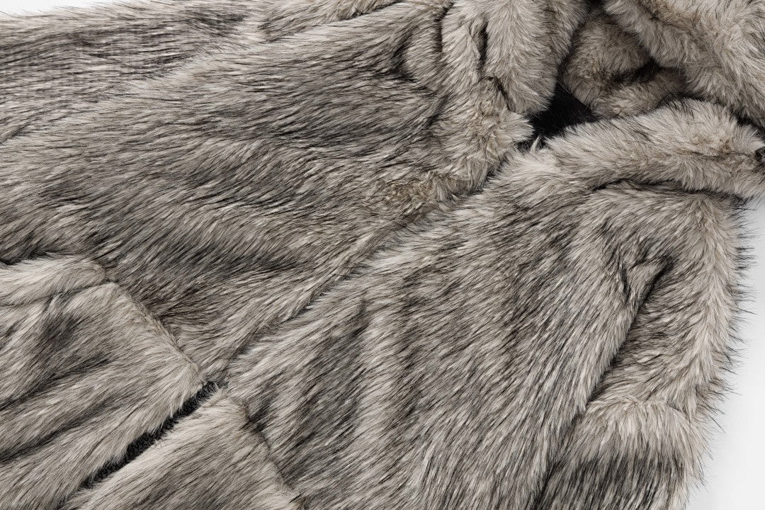 Reversible Faux Fur Hooded Jacket Script Embroidery