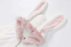 3D Bunny Ear Fuzzy Zip‑Up Plush Jacket