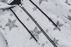 Sketch Star Print Zip‑Up Cropped Hoodie