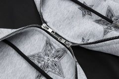 Sketch Star Print Zip‑Up Cropped Hoodie