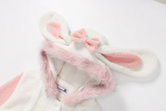 Color Block Bunny Ear Fleece Hooded Jacket