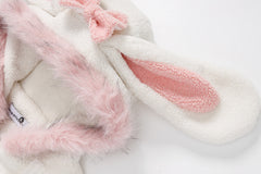 Color Block Bunny Ear Fleece Hooded Jacket