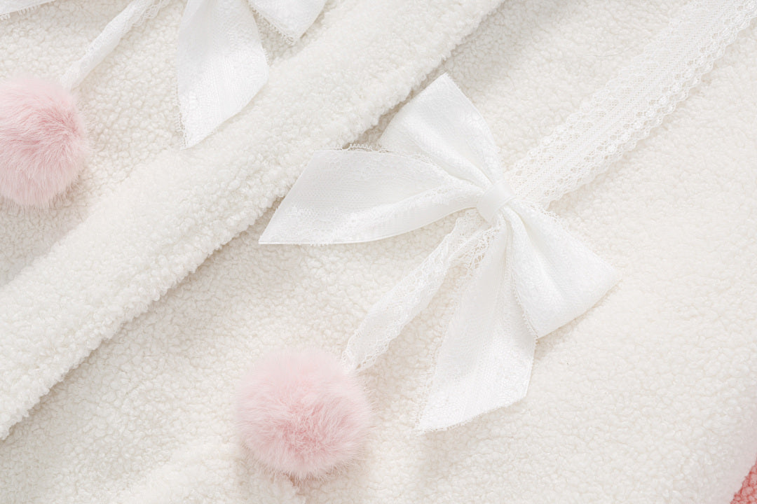 Color Block Bunny Ear Fleece Hooded Jacket