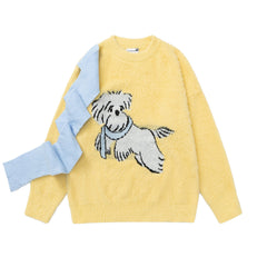 Cartoon Dog Jacquard Fuzzy Sweater With Detachable Scarf