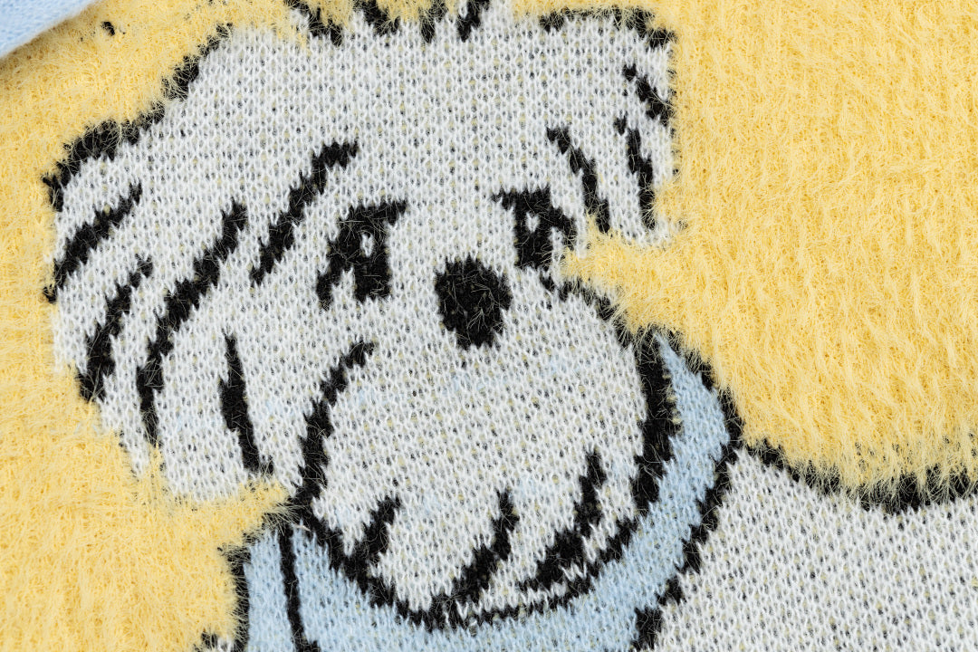 Cartoon Dog Jacquard Fuzzy Sweater With Detachable Scarf