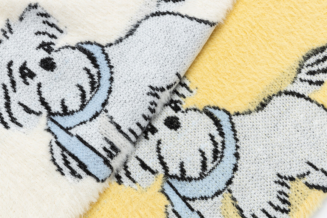Cartoon Dog Jacquard Fuzzy Sweater With Detachable Scarf