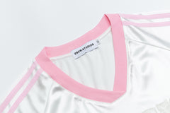 Satin Lace Patch V‑Neck Striped Jersey Top