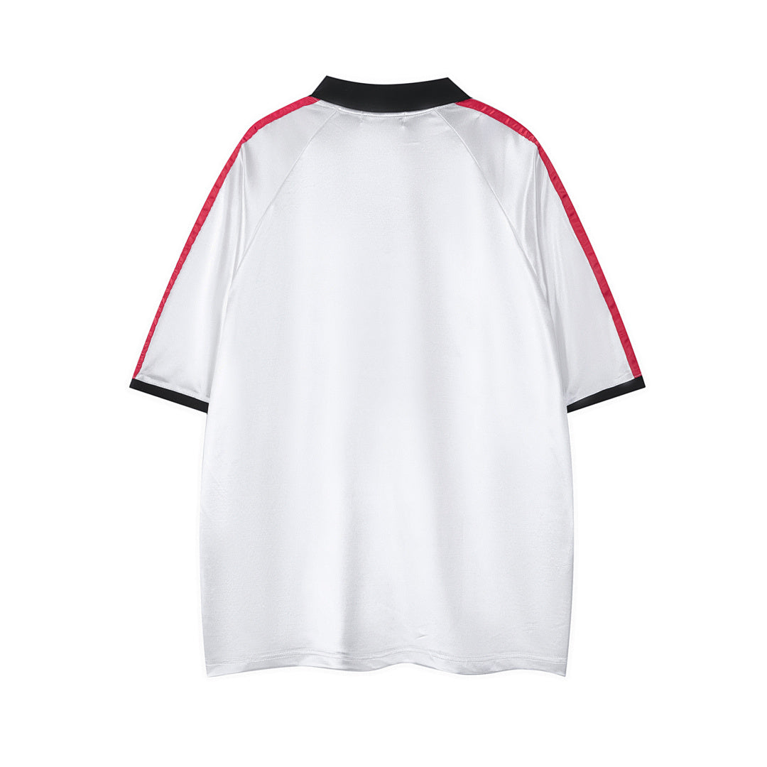 Script Star Embroidery Striped Sleeve Soccer Jersey Polo
