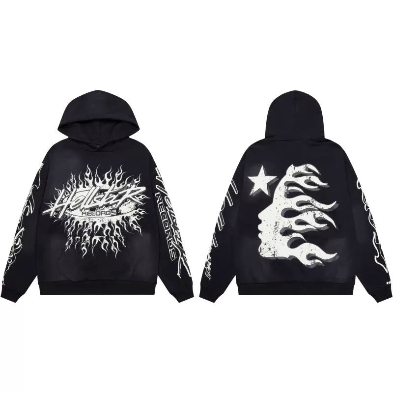 Hellstar Black Burst Flame Portrait Hoodie