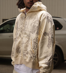 Righteous Tattoo Zip Up Hoodie Cream