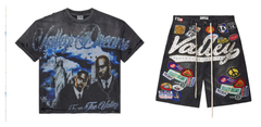 Valley Dreams Rhinestone Tee & Patch‑Work Denim Shorts Set