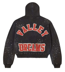 Valley Dreams Vintage Black Splash Speckle Crest Cropped Zip Hoodie