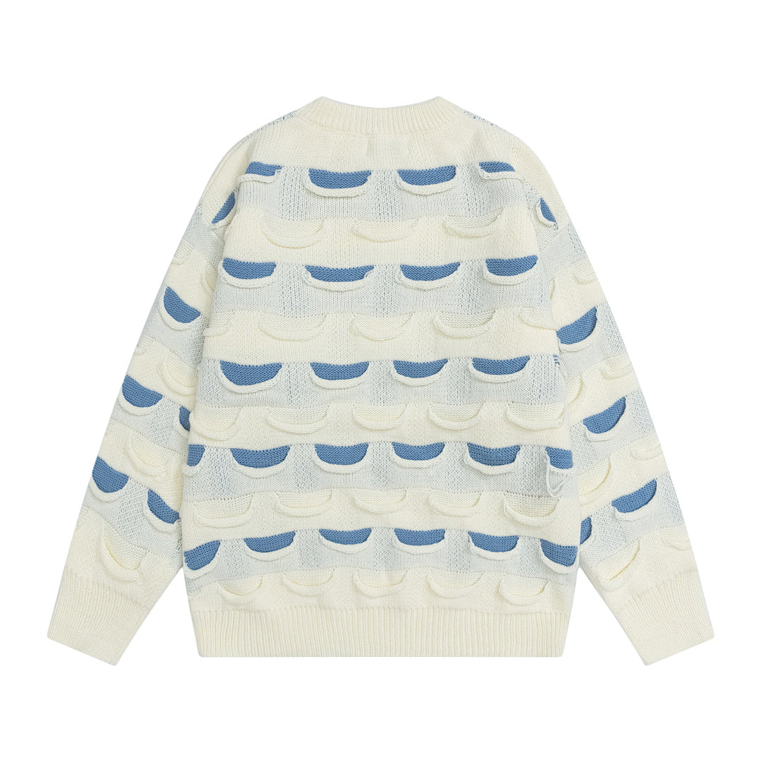 3D Layered Crescent Jacquard Crewneck Sweater