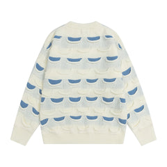 3D Layered Crescent Jacquard Crewneck Sweater
