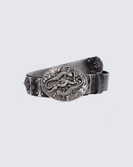 Embossed Dragon Buckle Studded Leather Belt