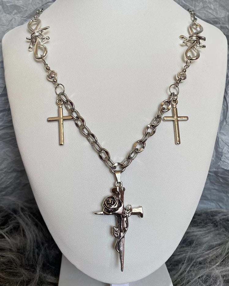 Rose Cross Pendant Necklace