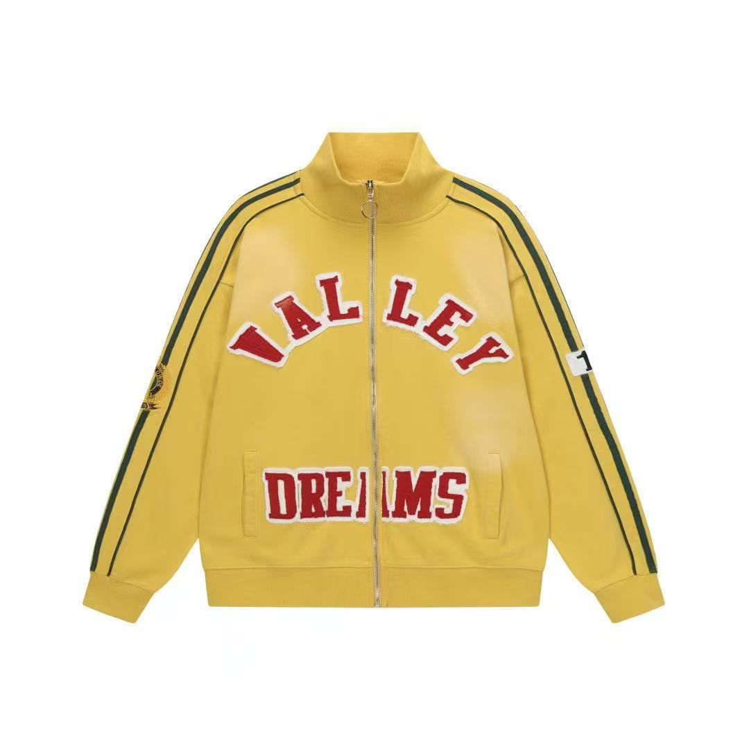 Valley Dreams Yellow Vintage Striped Varsity Zip Track Jacket