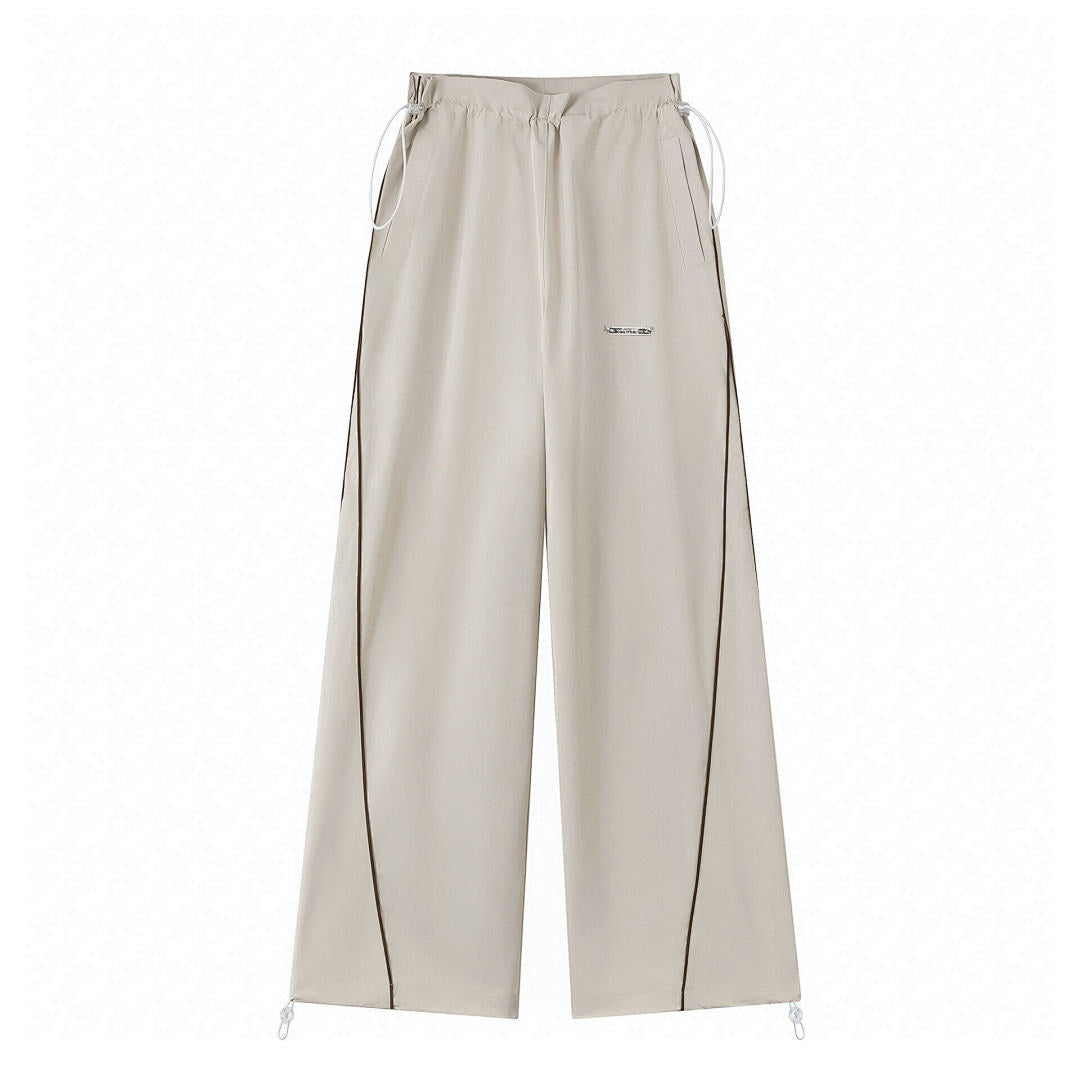 Contrast Stitch Drawstring Wide Leg Pants
