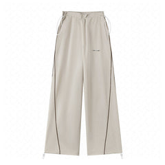 Contrast Stitch Drawstring Wide Leg Pants
