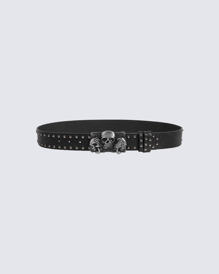 Triple Skull Studded Leather Belt – Gothic Rock Style