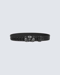 Triple Skull Studded Leather Belt – Gothic Rock Style