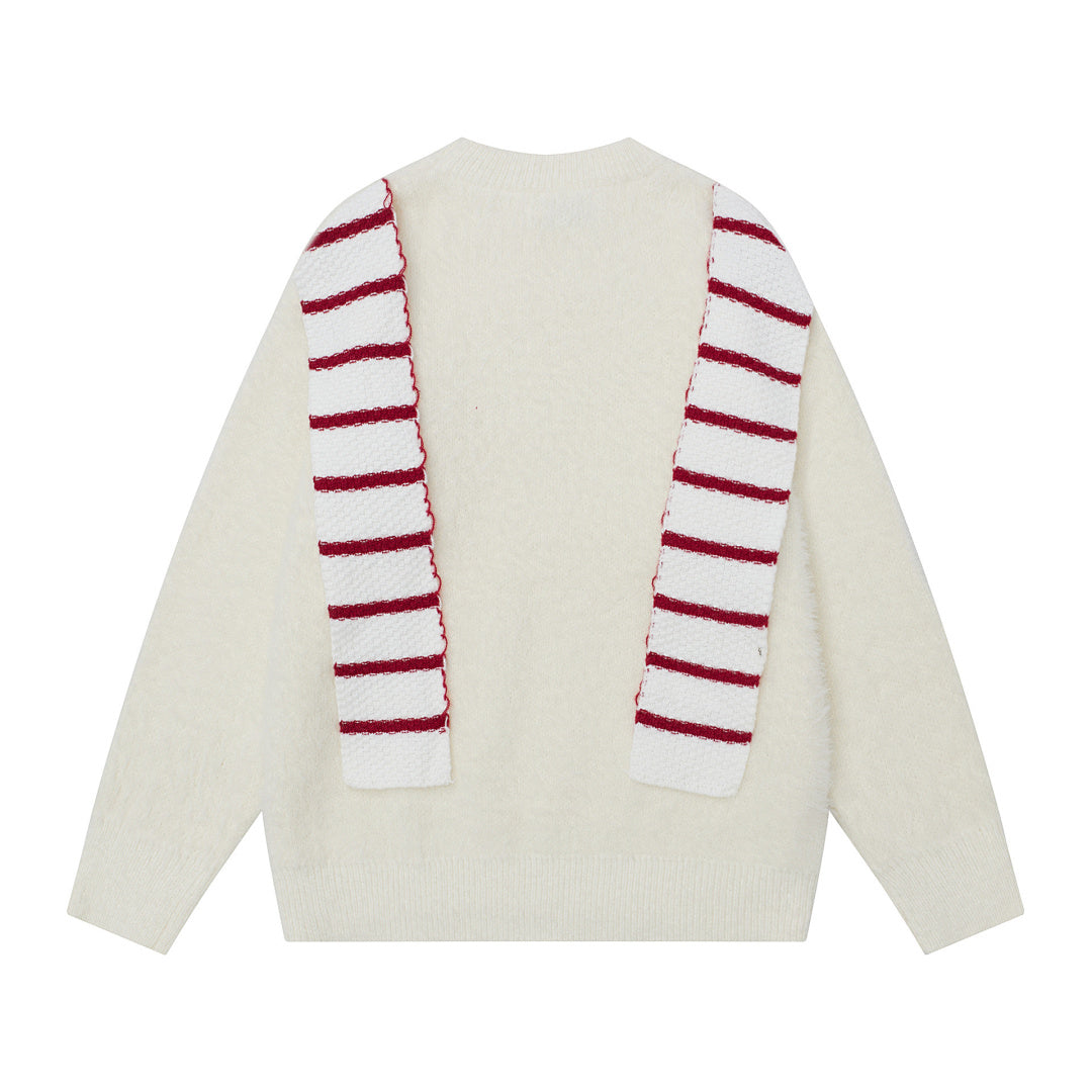 3D Reindeer Applique Fuzzy Crewneck Sweater