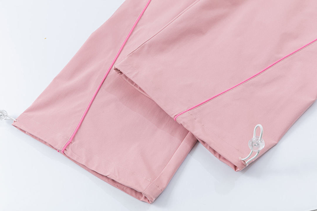 Contrast Stitch Drawstring Wide Leg Pants