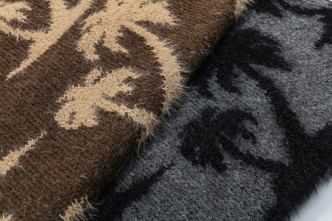 Fuzzy Palm Tree Jacquard Knit Sweater