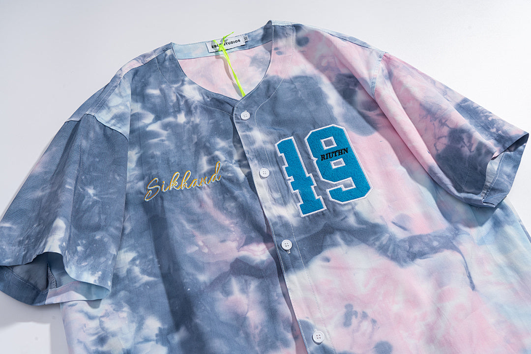 Tie‑Dye 19 Embroidered Short Sleeve Baseball Jersey